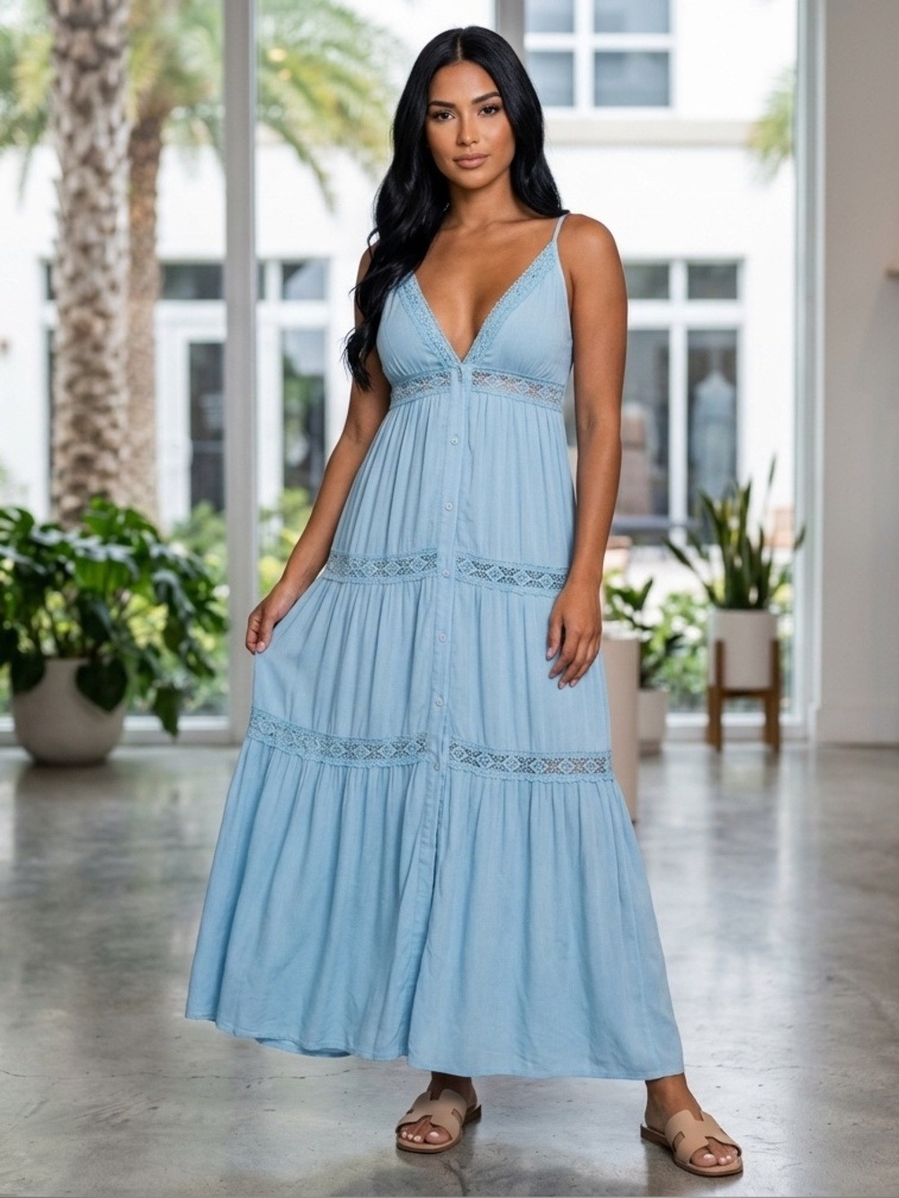 CROCHET TRIM DUST BLUE MAXI (D2)
